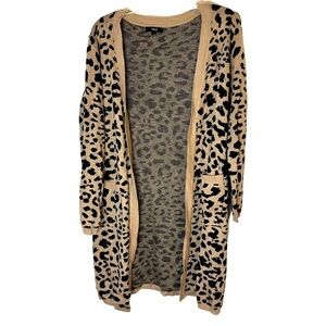 Very J Long Line Open Front Angora Blend Cheetah Print Sweater.